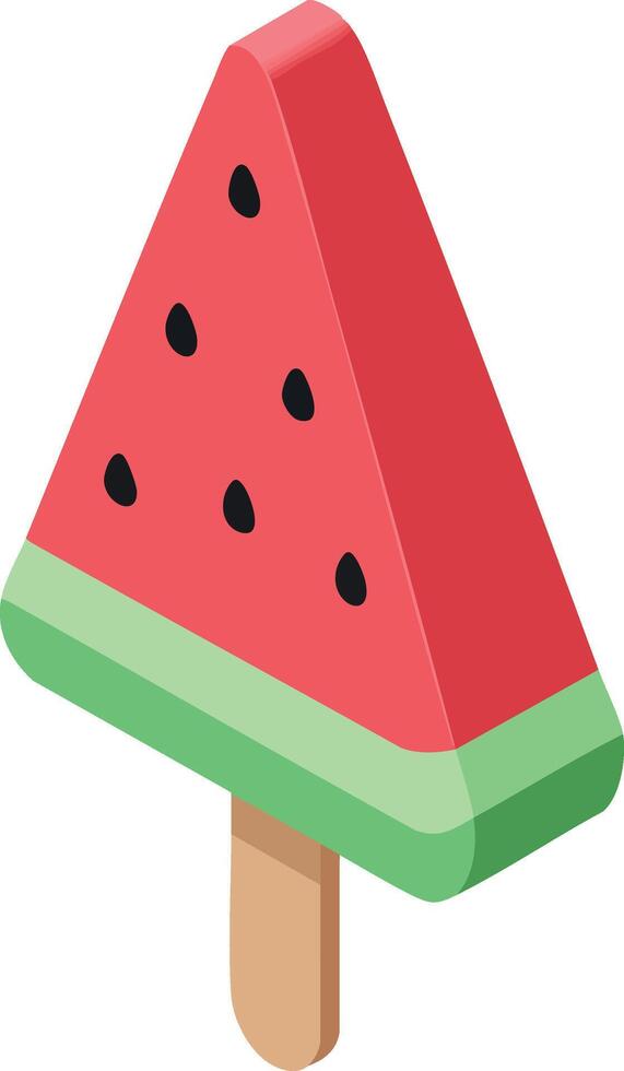 Watermelon popsicle design with red and green colors and seeds on wooden stick summer treat illustration vector