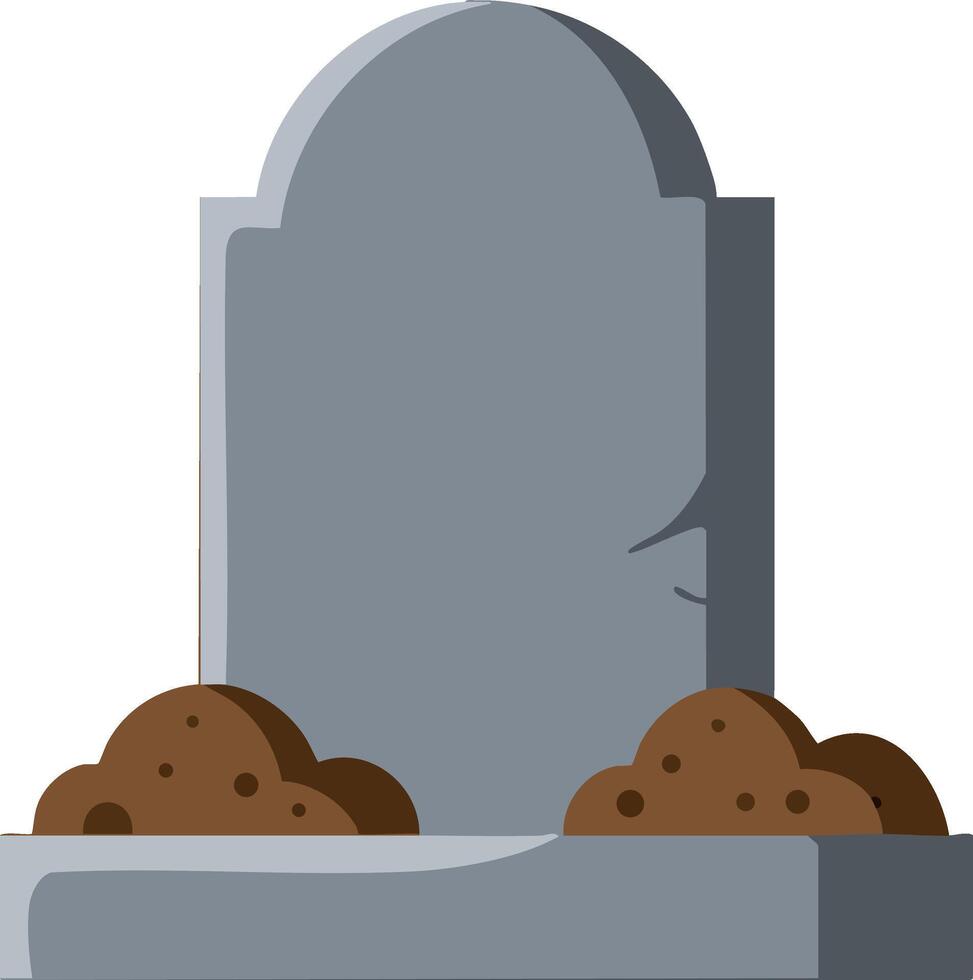 Gravestone with soil piles illustration of cemetery memorial stone design element for remembrance and tribute vector