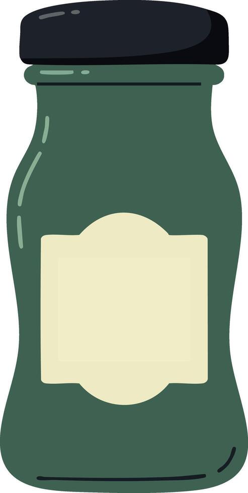 Green glass spice jar with black lid and blank label illustration isolated on white background vector