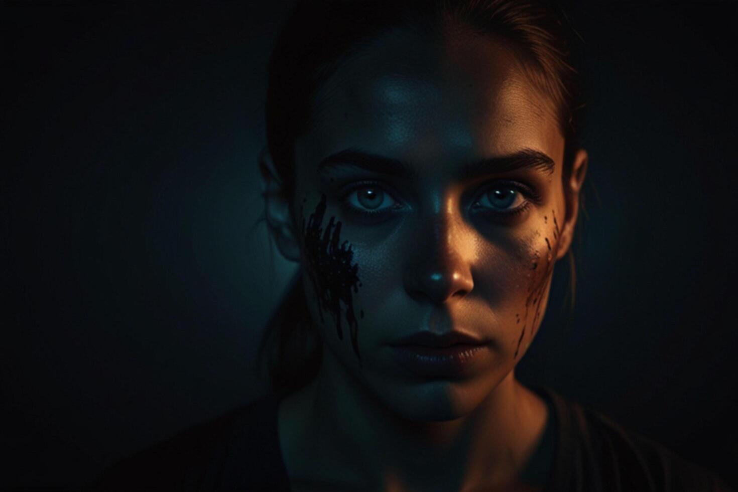 A woman with blood on her face photo