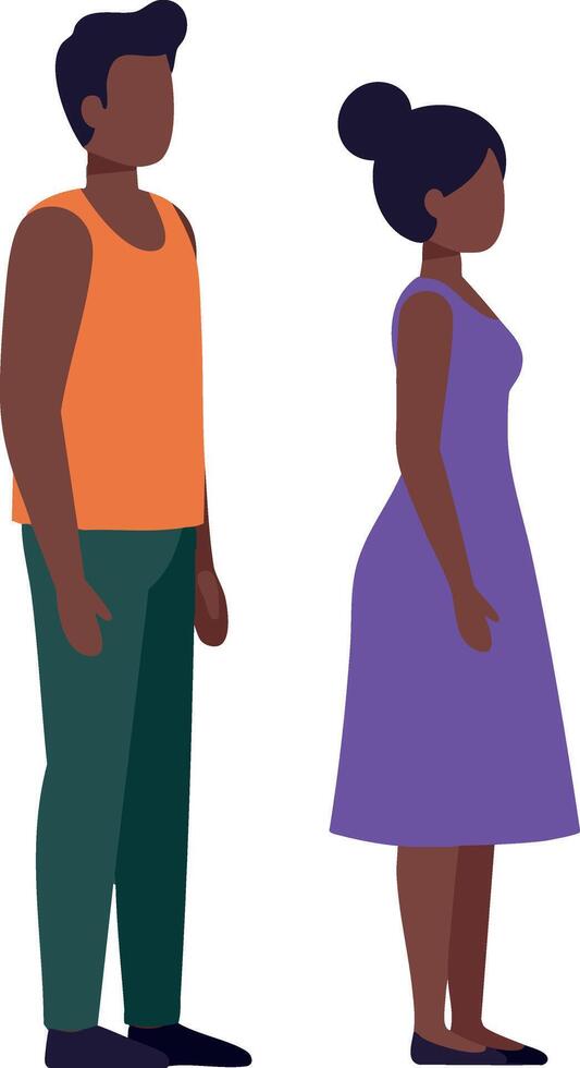 Diverse young man and woman standing side by side in casual clothing illustration for lifestyle and social themes vector