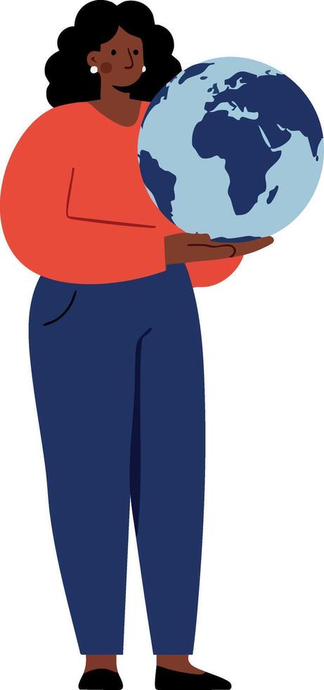 Woman holding globe earth illustration representing global awareness and environmental responsibility concept vector