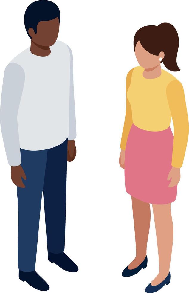 Two diverse people standing and talking in casual clothing illustration for communication and social interaction concept vector