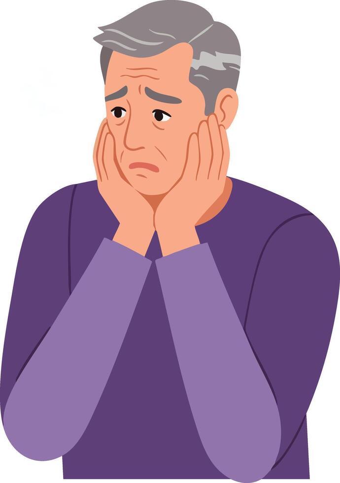 Elderly man worried and sad feeling stressed illustration showing emotional distress and anxiety in middle aged person vector