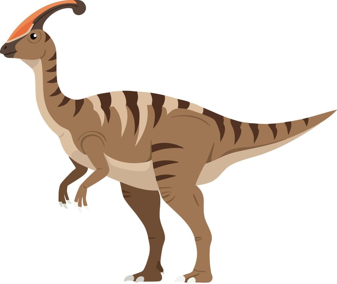 Parasaurolophus dinosaur standing side view with distinctive curved crest natural prehistoric animal illustration vector