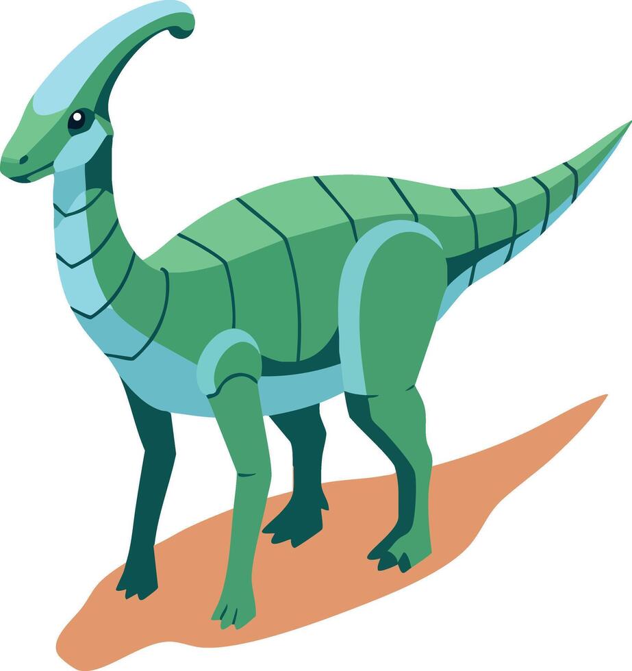 Parasaurolophus dinosaur in green shades standing on earth surface illustration for prehistoric animal collection vector