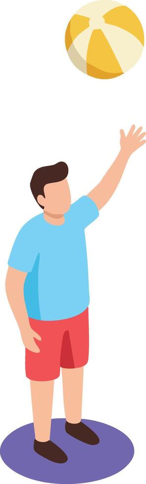 Boy playing with yellow and white beach ball in summer casual clothes isolated on white illustration vector