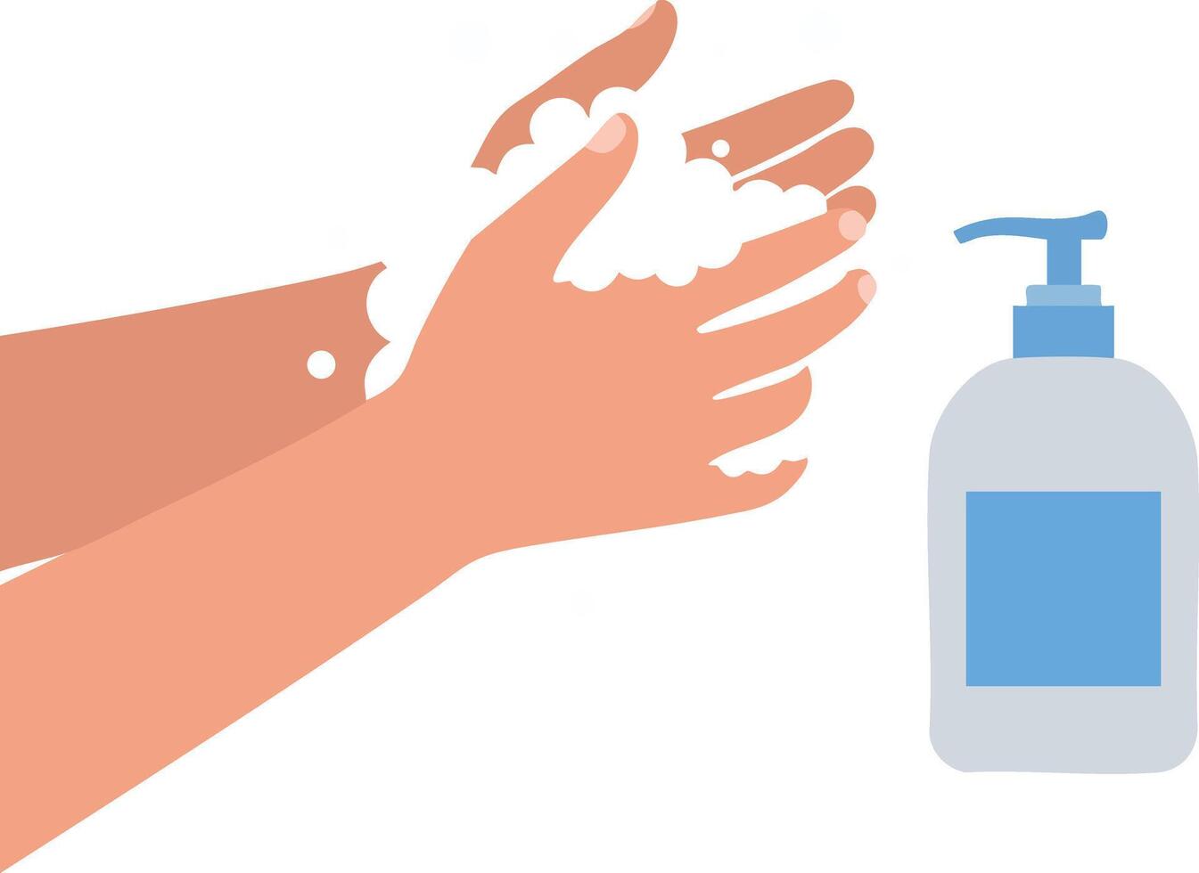 Hand washing hygiene with soap dispenser and lathered hands illustration for cleanliness and health care routine vector