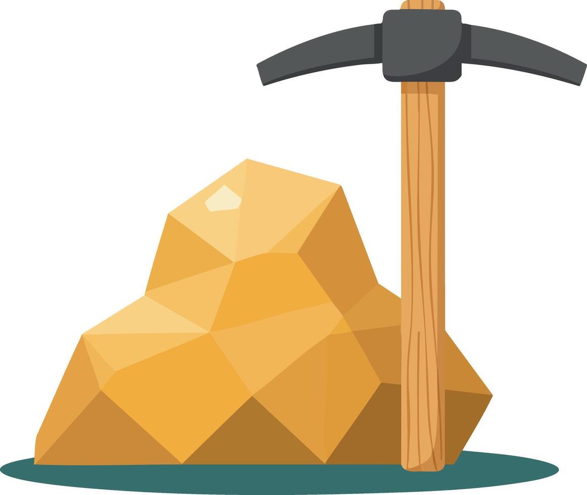 Pickaxe and gold rock mining tool for excavation and mineral extraction illustration vector