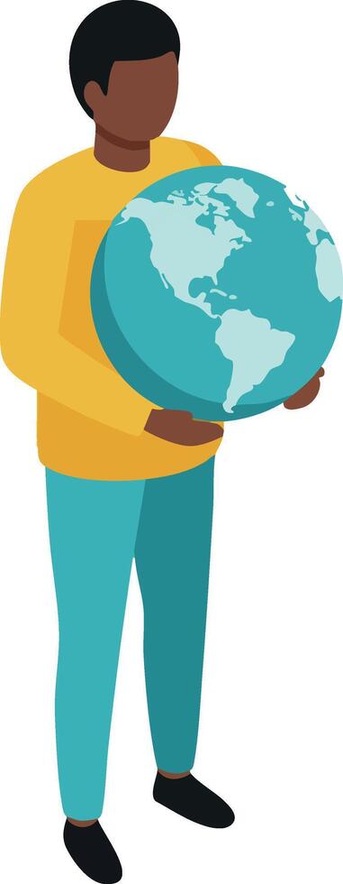 Boy holding globe earth planet symbolizing world unity and environmental awareness illustration vector