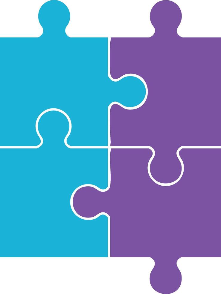 Puzzle pieces blue and purple abstract icon symbolizing connection teamwork and problem solving in business and education contexts vector