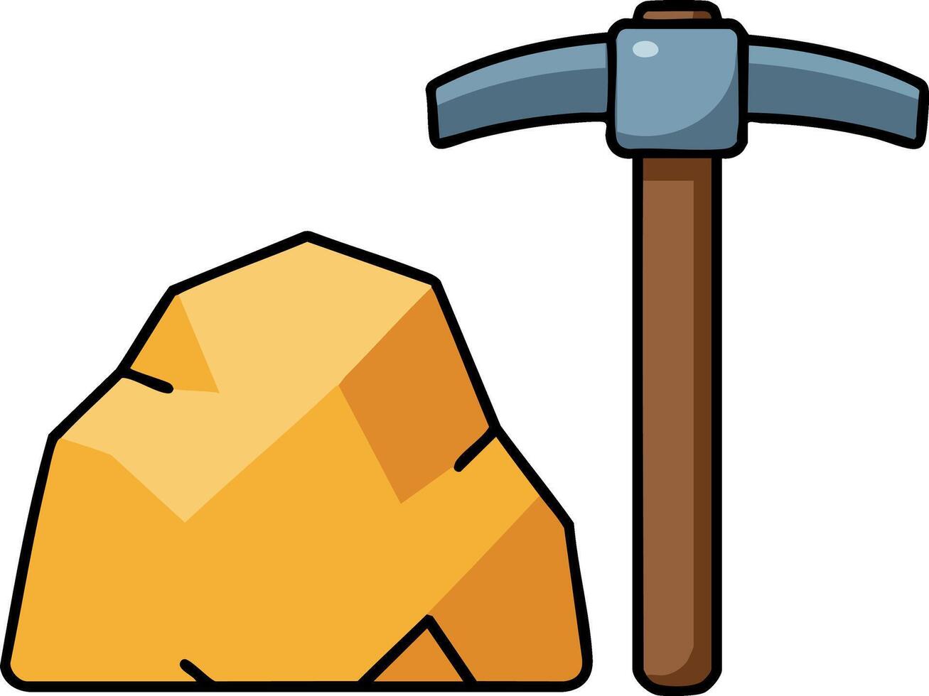 Mining pickaxe and large yellow rock mineral extraction icon design for industry and geology concepts vector