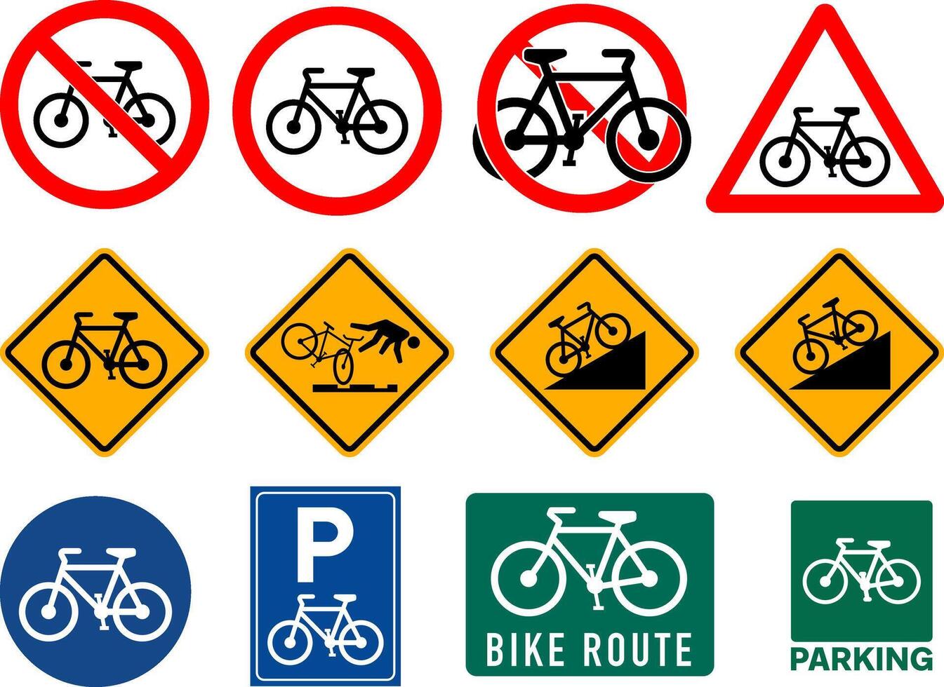 Bicycle traffic signs set. Road signs for cycling. vector