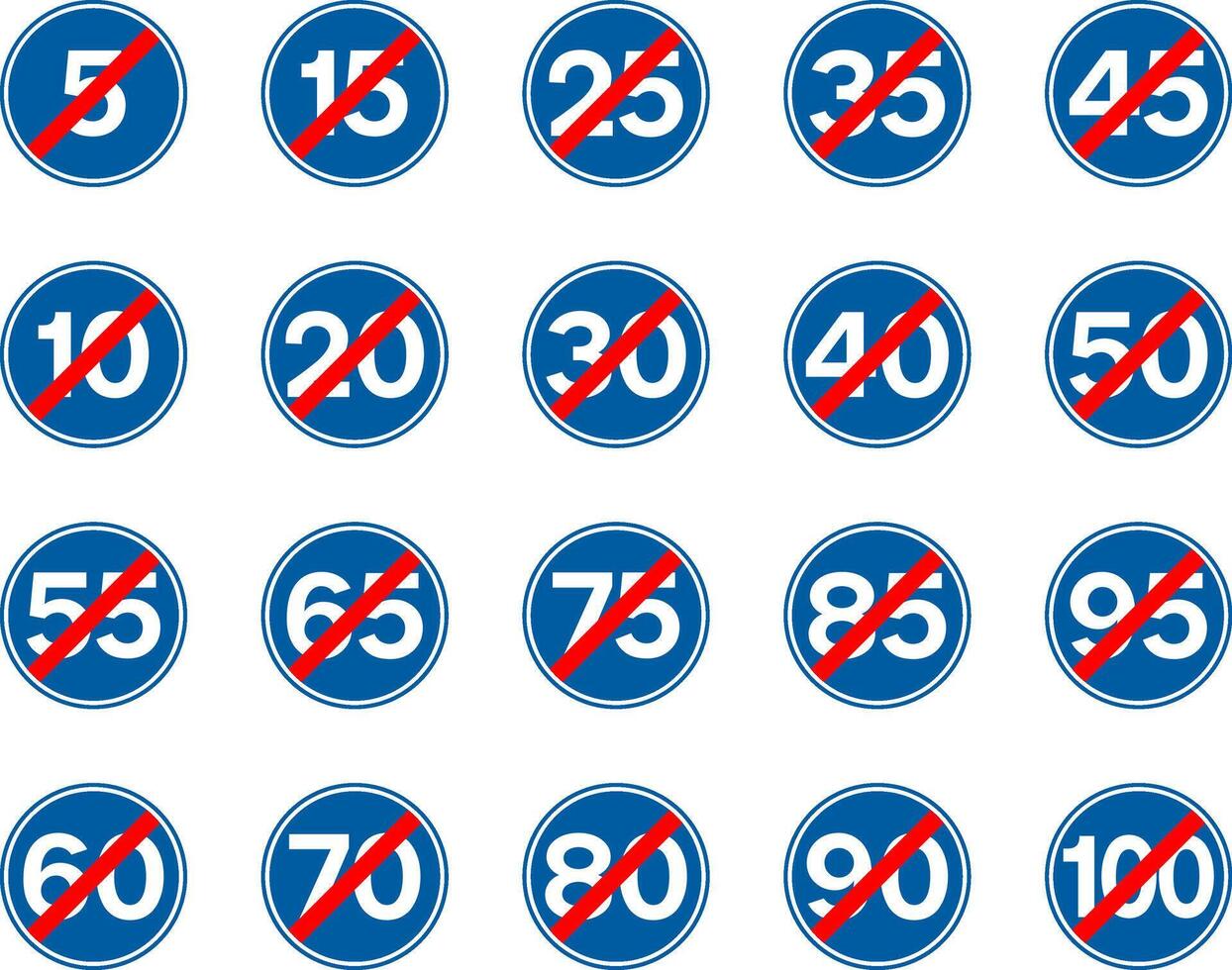 The End of Minimum speed limit circular road signs set vector