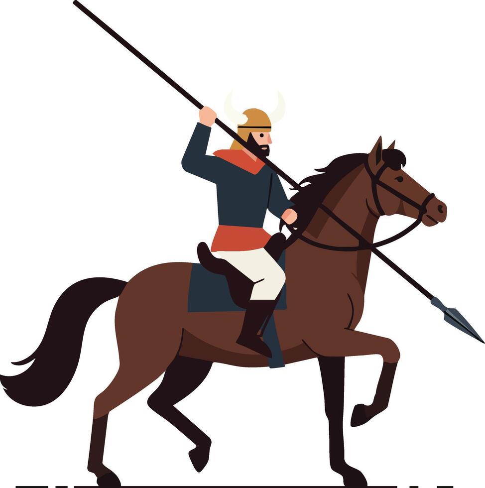 Medieval knight riding horse with spear illustration of warrior in armor and helmet in battle pose vector