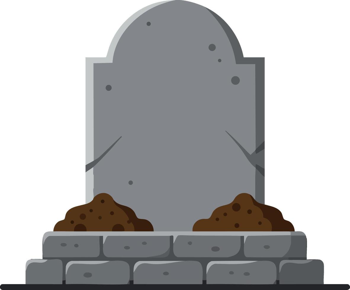 Gravestone with soil piles and stone base illustration for memorial and cemetery design elements vector
