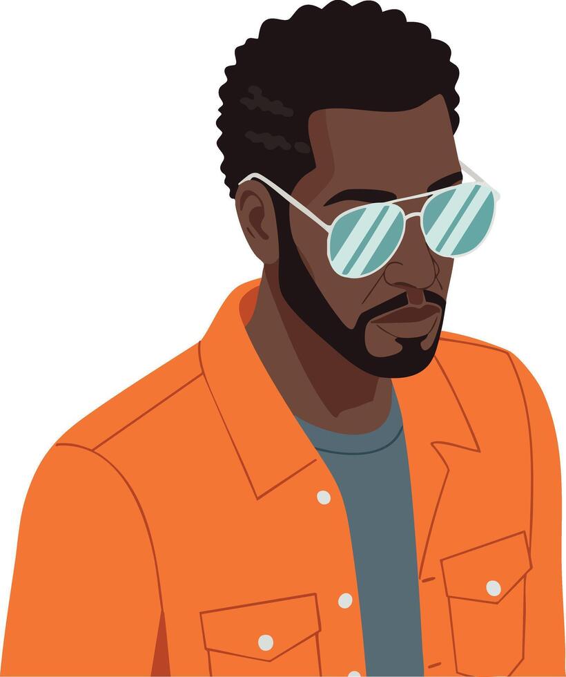 Afro man wearing orange jacket and reflective sunglasses casual style illustration vector