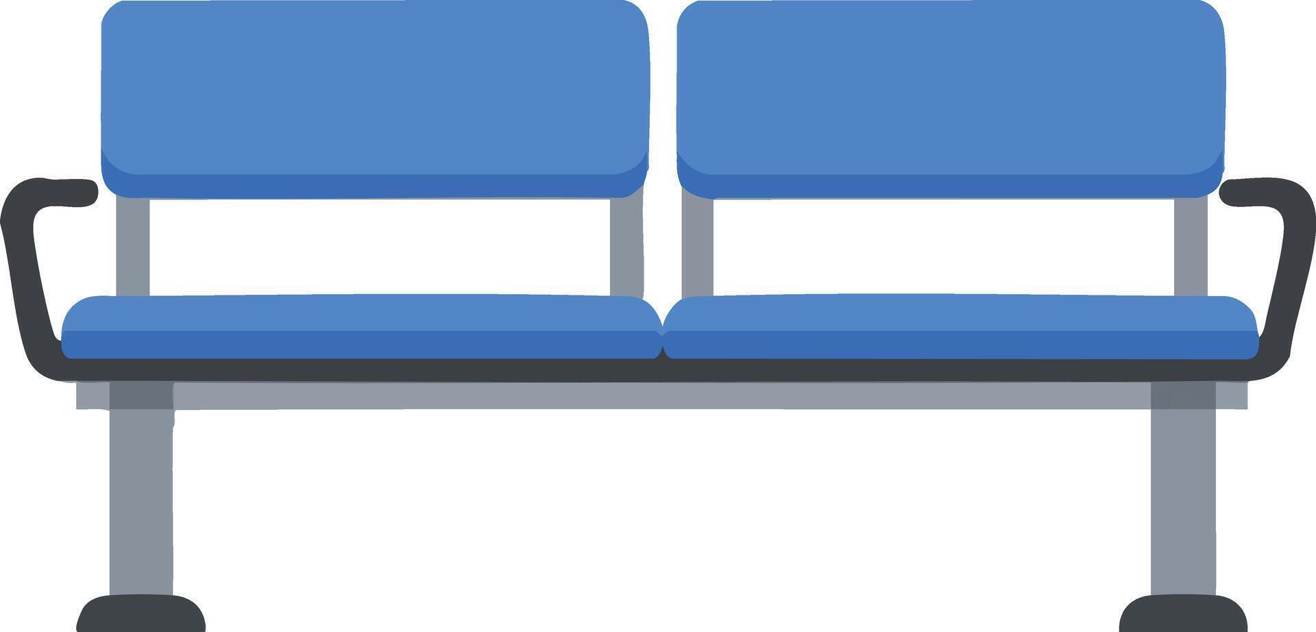 Blue public bench with metal frame and armrests in simple flat style for urban outdoor seating design vector