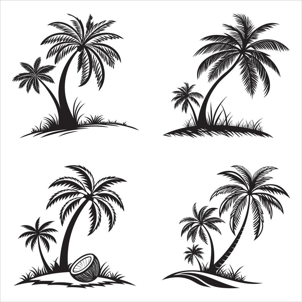 Serene Palm Tree Silhouettes Tropical Island Designs Evoking Paradise Relaxation and Summer Vibes for Creative Projects and Artistic Representations vector