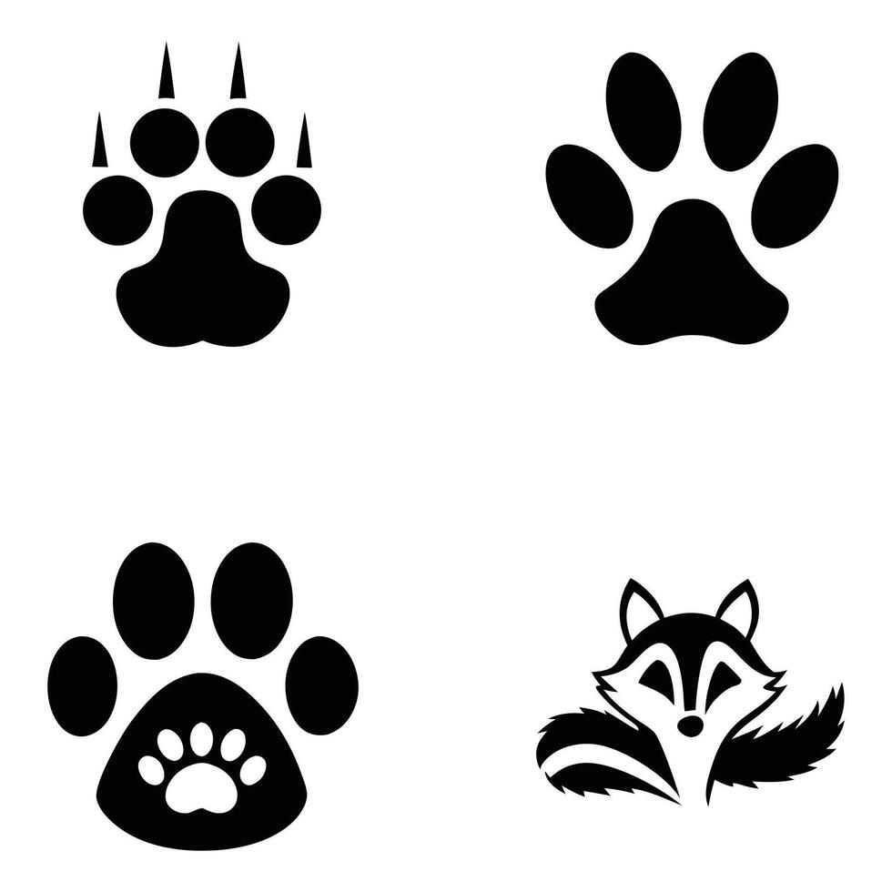 A Collection of Animal Prints Various Paw Designs and a Cute Raccoon Silhouette a Nature Themed Composition vector