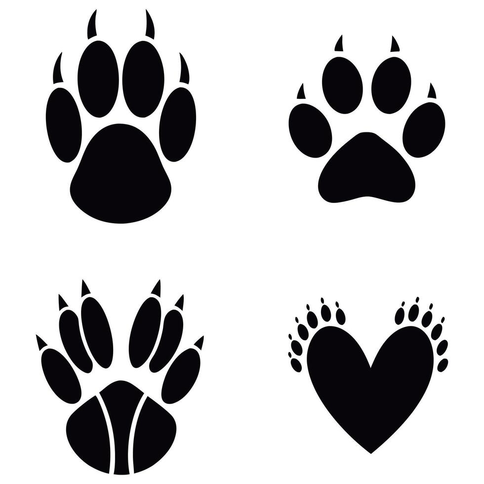 Diverse Collection of Paw Prints Featuring Bears and Other Animals in Black Silhouette Designs Displayed on a White Background vector