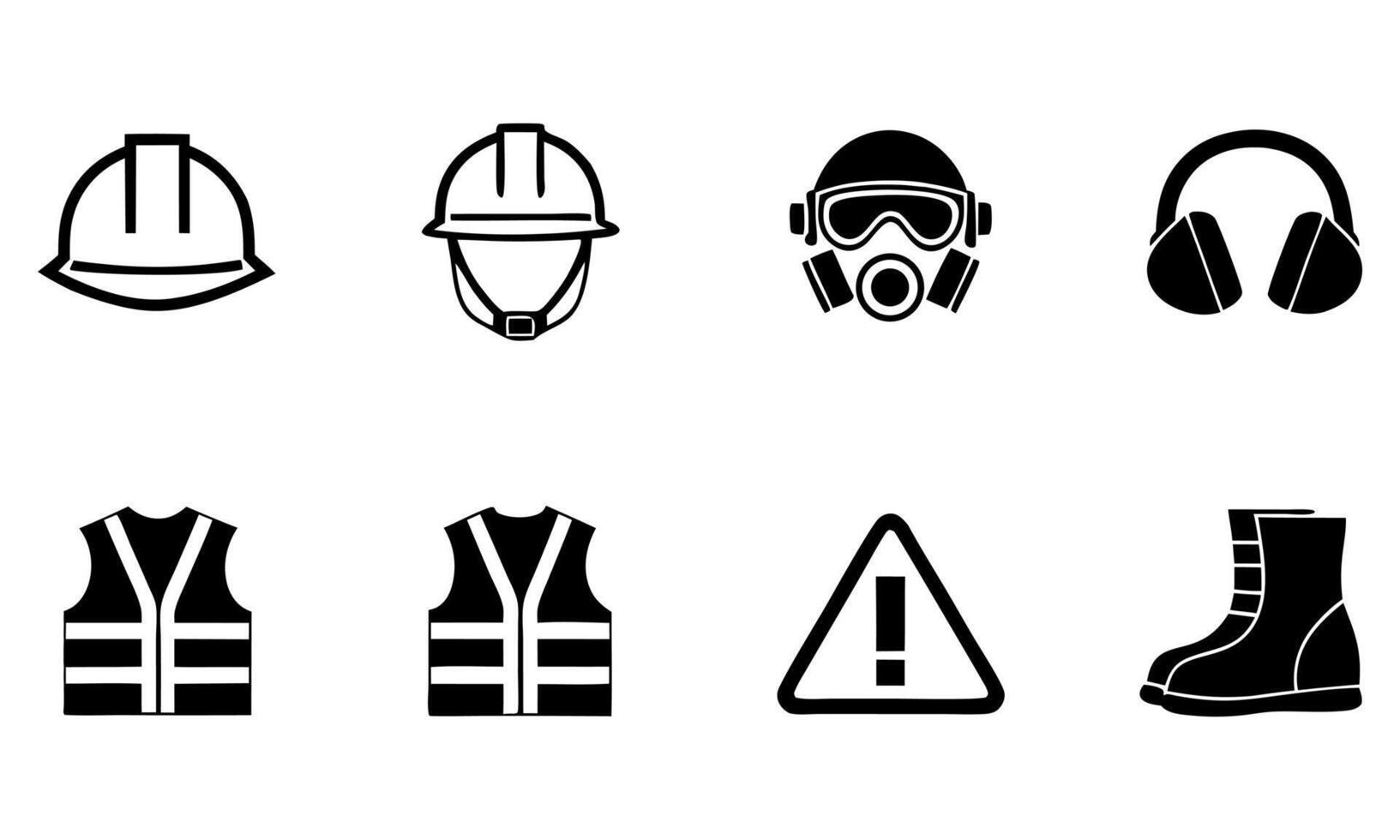 Safety First Icons Representing Construction and Industrial Safety Gear and Warning Signs for Hazard Prevention and Compliance vector