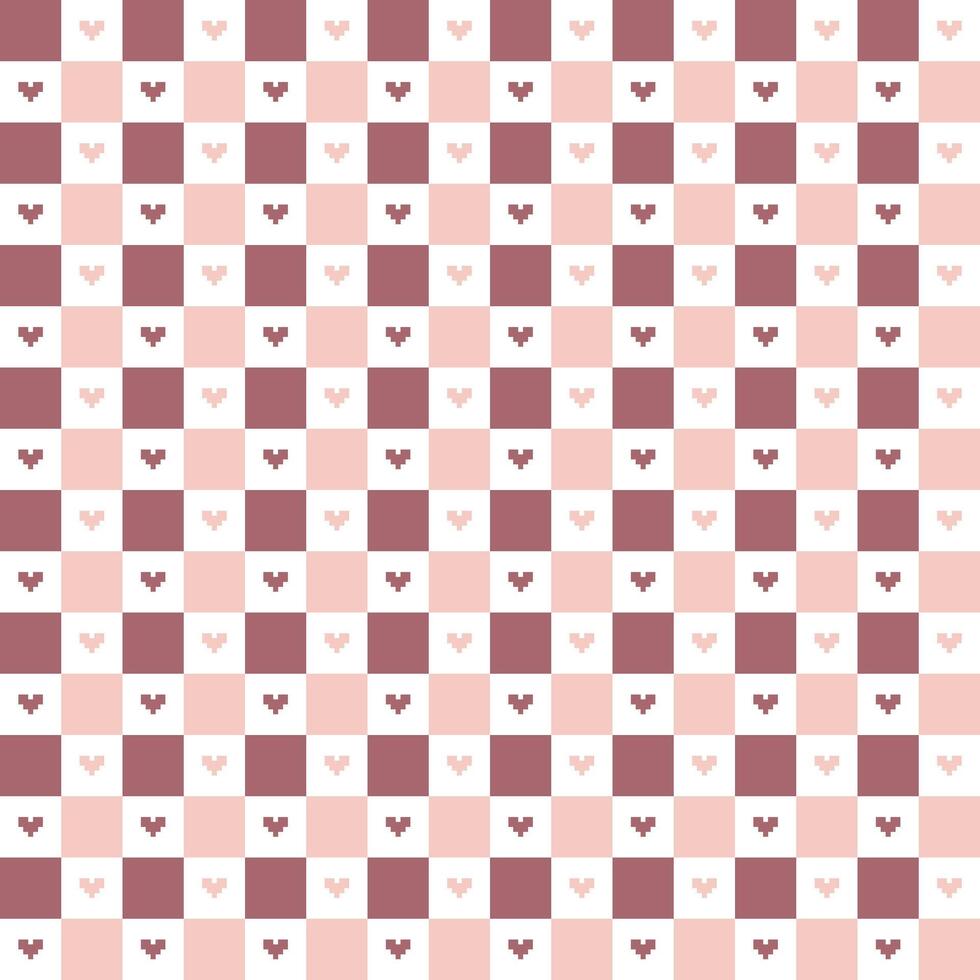 seamless minimal heart pixel art repeat pattern in red and pink color background vector