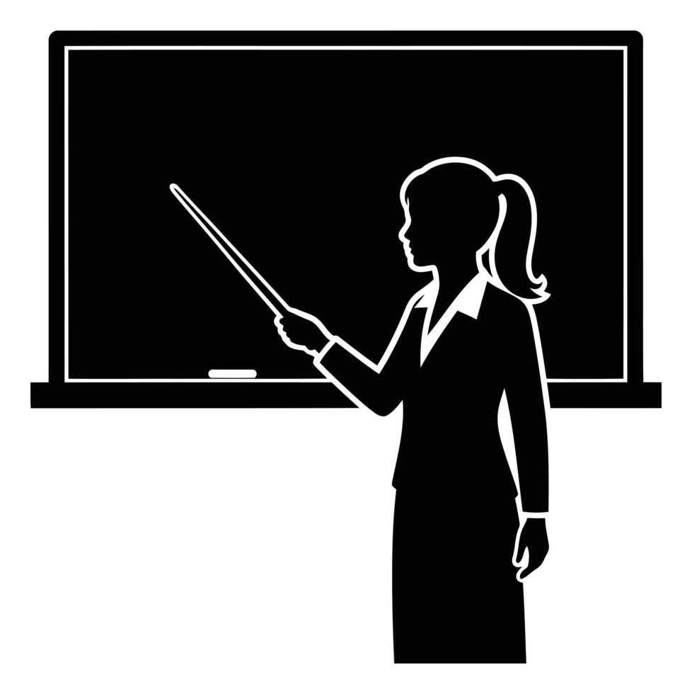 Illustration of a Female Teacher With Pointer in Front of Blackboard vector