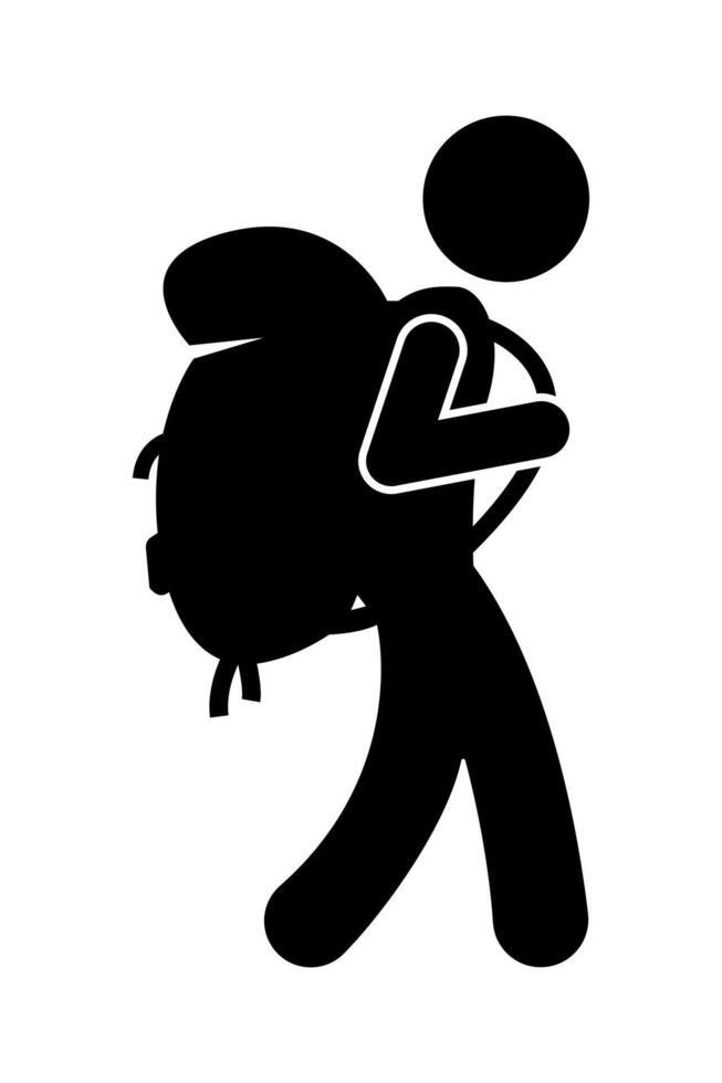 Stickman figure human cartoon silhouettes. person walking carrying a backpack. vector