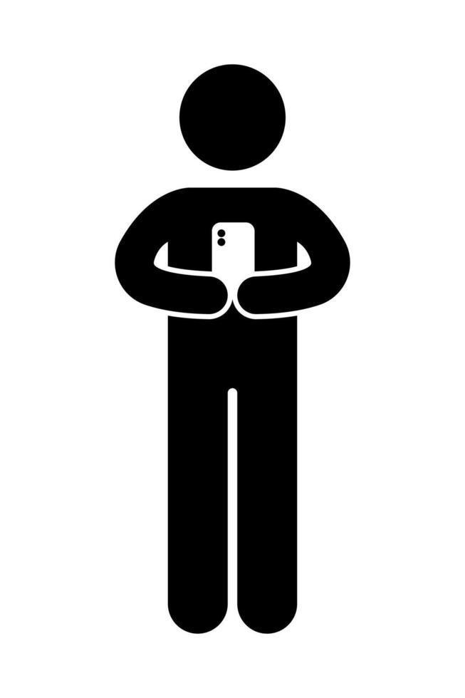 Stick figure stickman icon. Stick figure with mobile phone in hand. vector