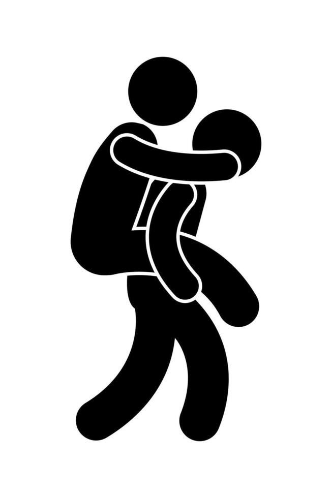 Stickman figure human cartoon silhouettes. a person walking while carrying his friend on his back. friendship. vector