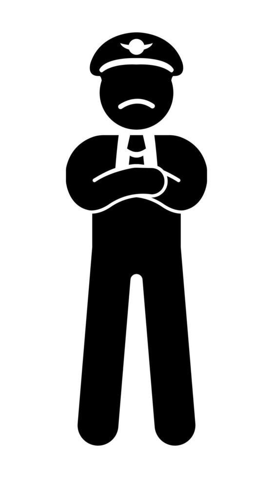 Stick figure stickman icon, human silhouette police officer stand straight. vector