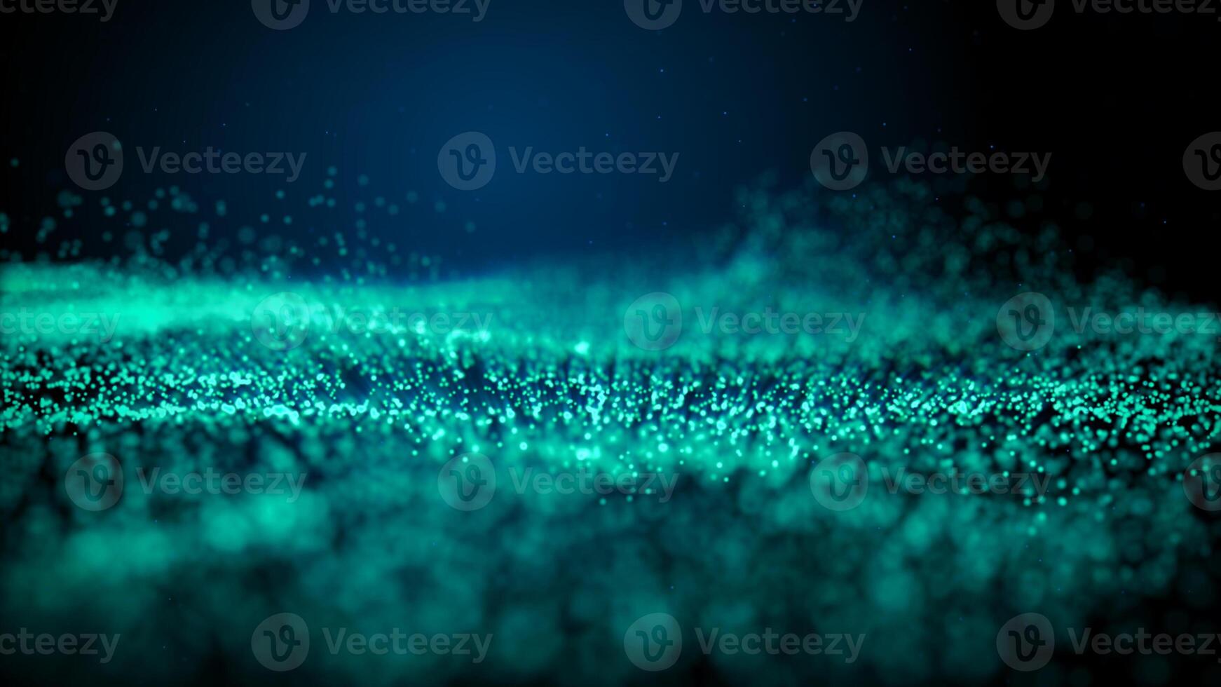 Abstract background of green dots or particles on black background photo