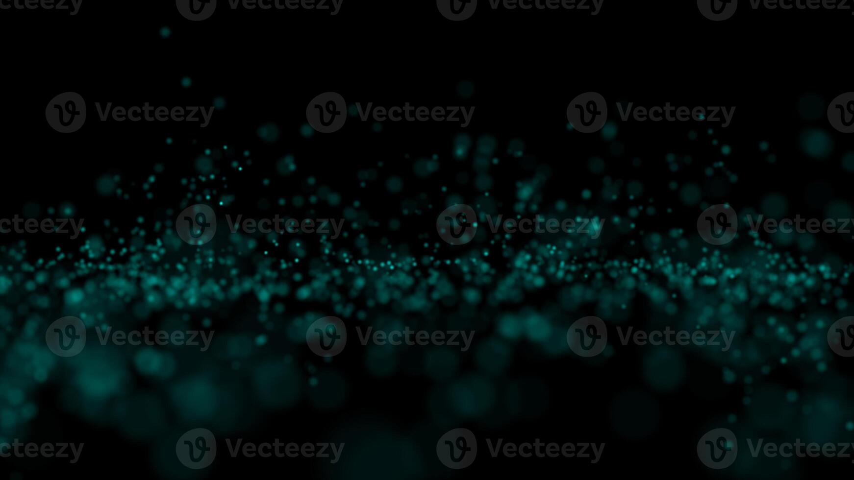 Abstract background of green particles on black background photo