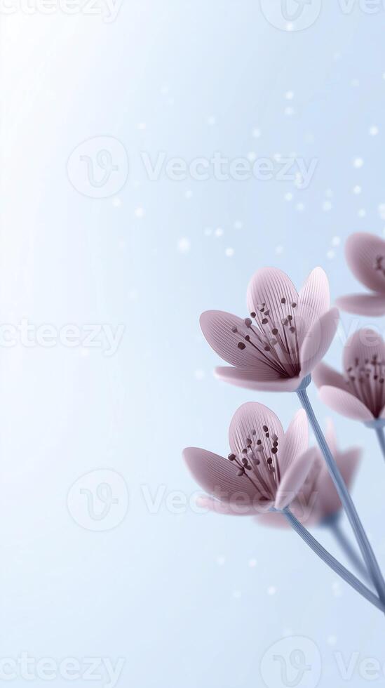 Delicate pink flowers with slender stems against a soft blue background, creating a serene atmosphere, ideal for nature-themed designs and artistic projects photo