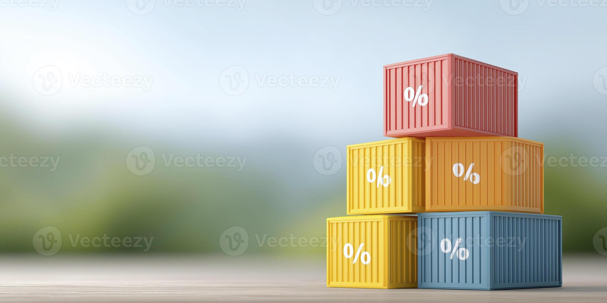 Colorful containers stacked on top of each other with percentage signs photo