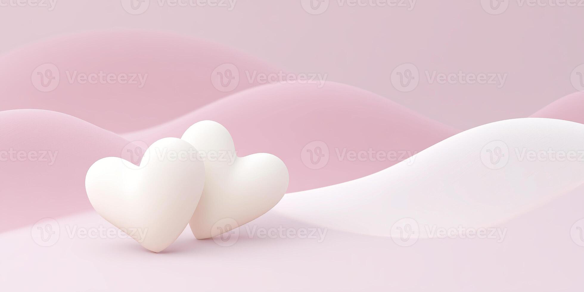 Two white heart shapes resting on soft pink waves, creating a serene and romantic atmosphere, perfect for love-themed designs and visual storytelling photo