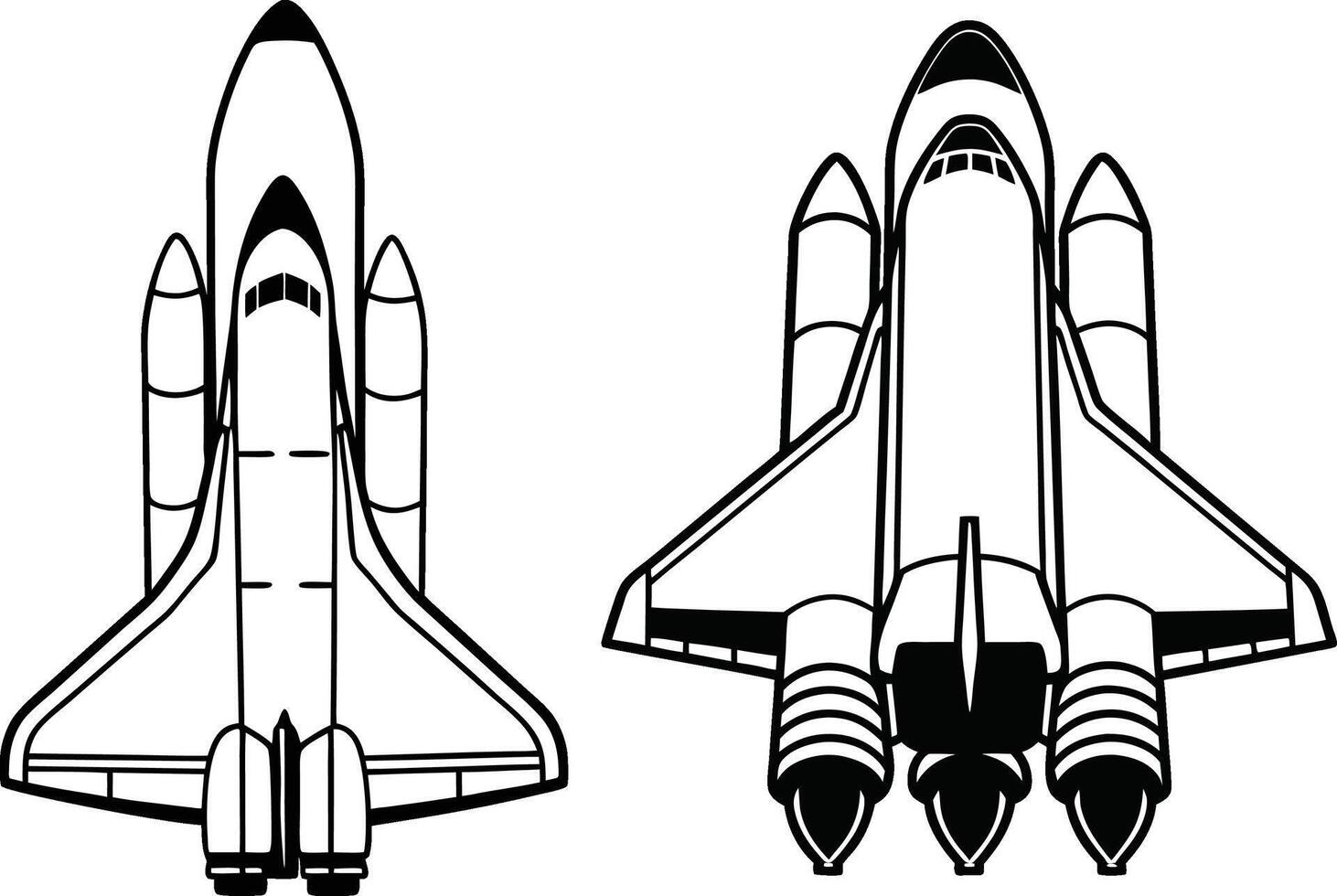 Space Shuttle Silhouettes Overhead and Front Views vector