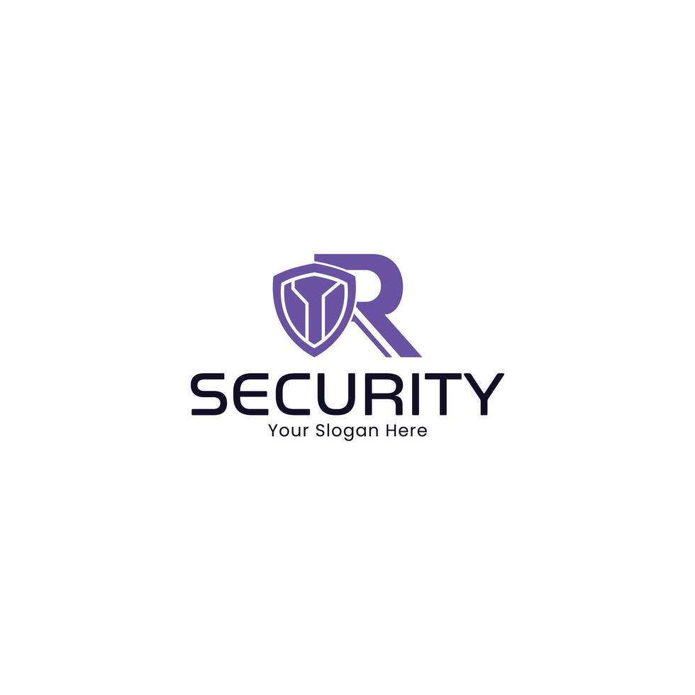 letter r security shield logo, modern brand identity design with tech protection icon vector