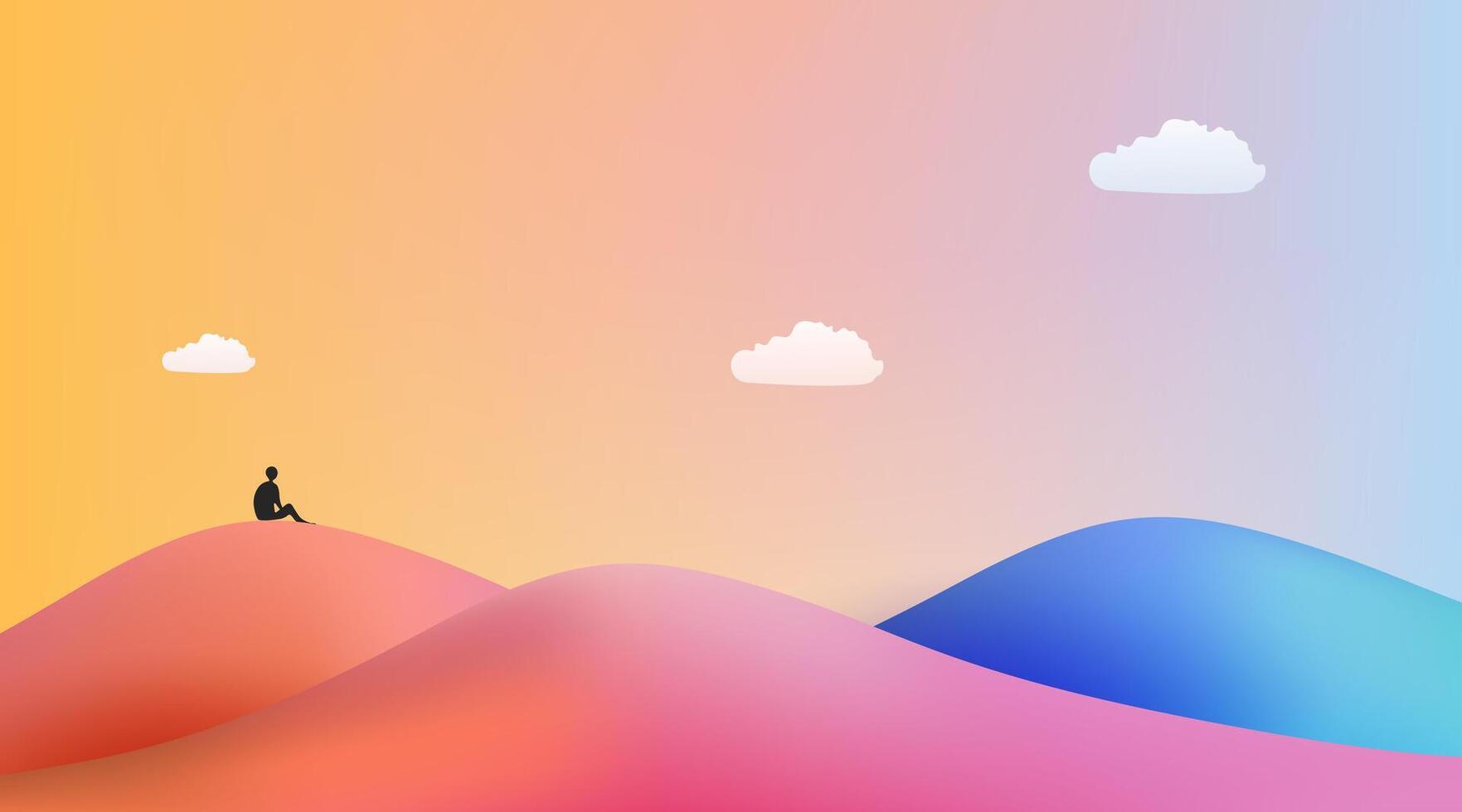 A man sitting on top of a mountain with clouds in the background vector