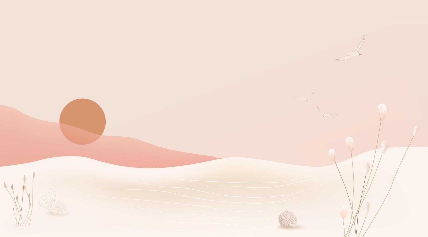 A desert landscape with a sun and a bird. vector