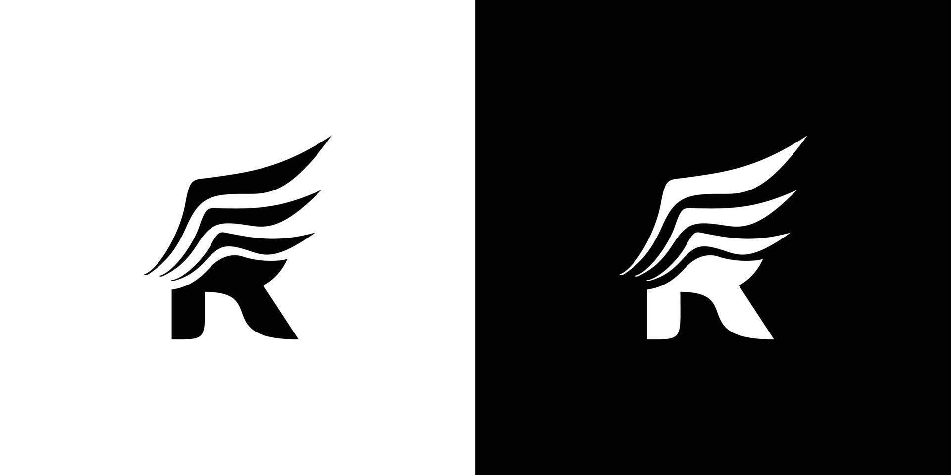 R logo design combined with an abstract and unique wing symbol vector