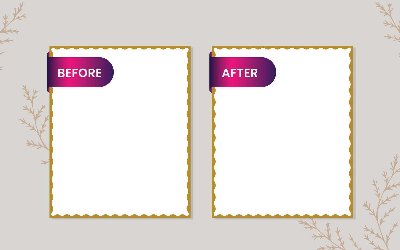 Before After Comparison frames template with gradient labels, vector