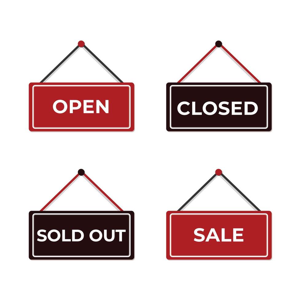 Hanging Store Sign Set with Open Closed Sold Out and Sale Boards vector