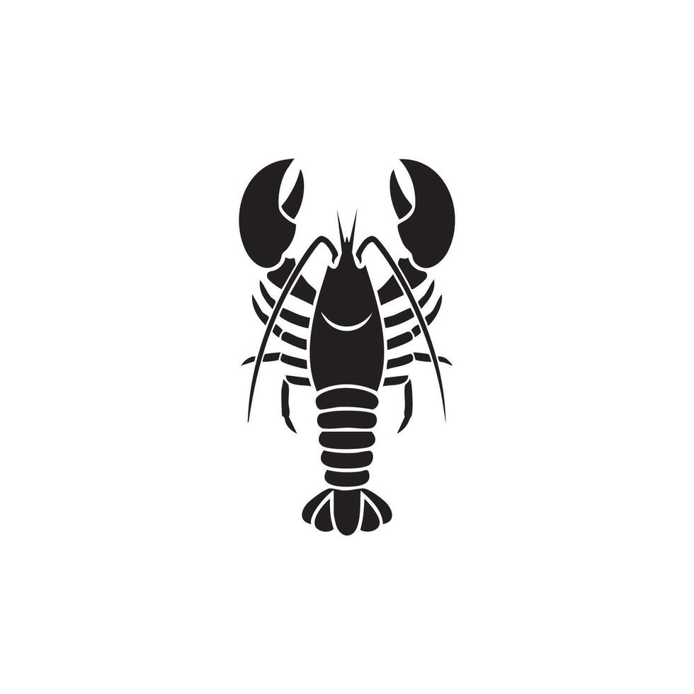 Black silhouette of a crayfish with large claws isolated on white background silhouette vector