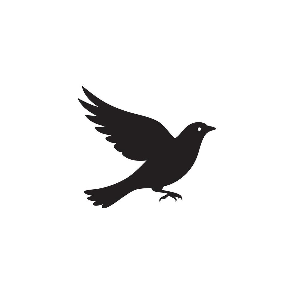 Black silhouette of a bird in flight with wings spread isolated on white background silhouette vector
