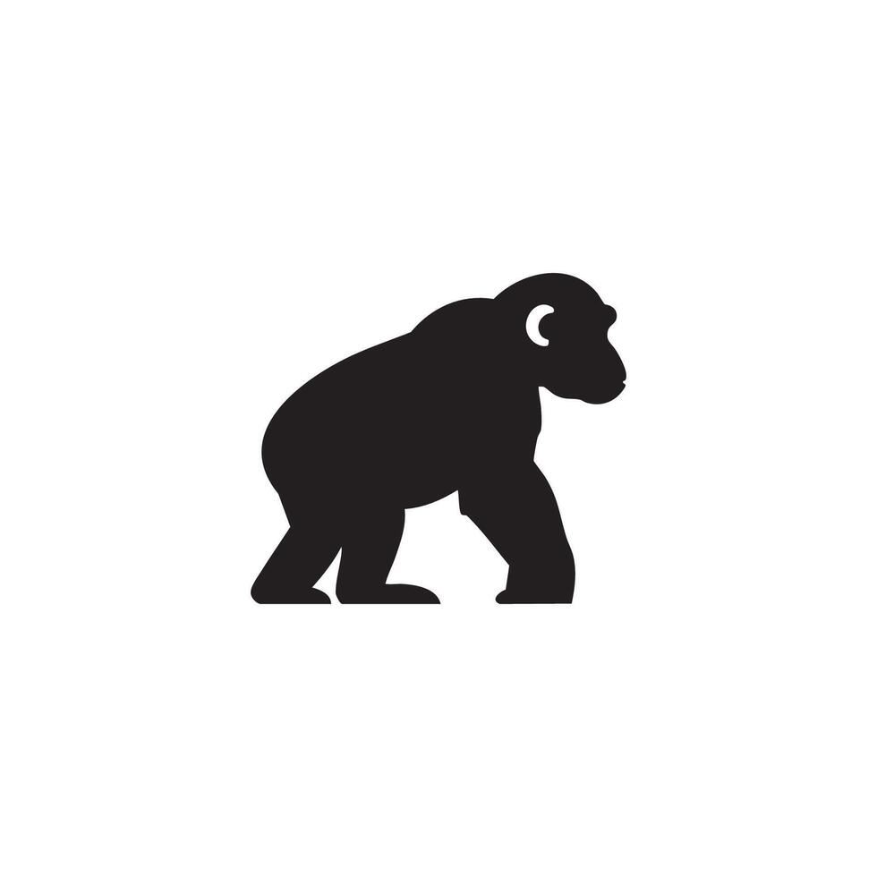 Stylized black gorilla walking forward silhouette isolated on white background vector