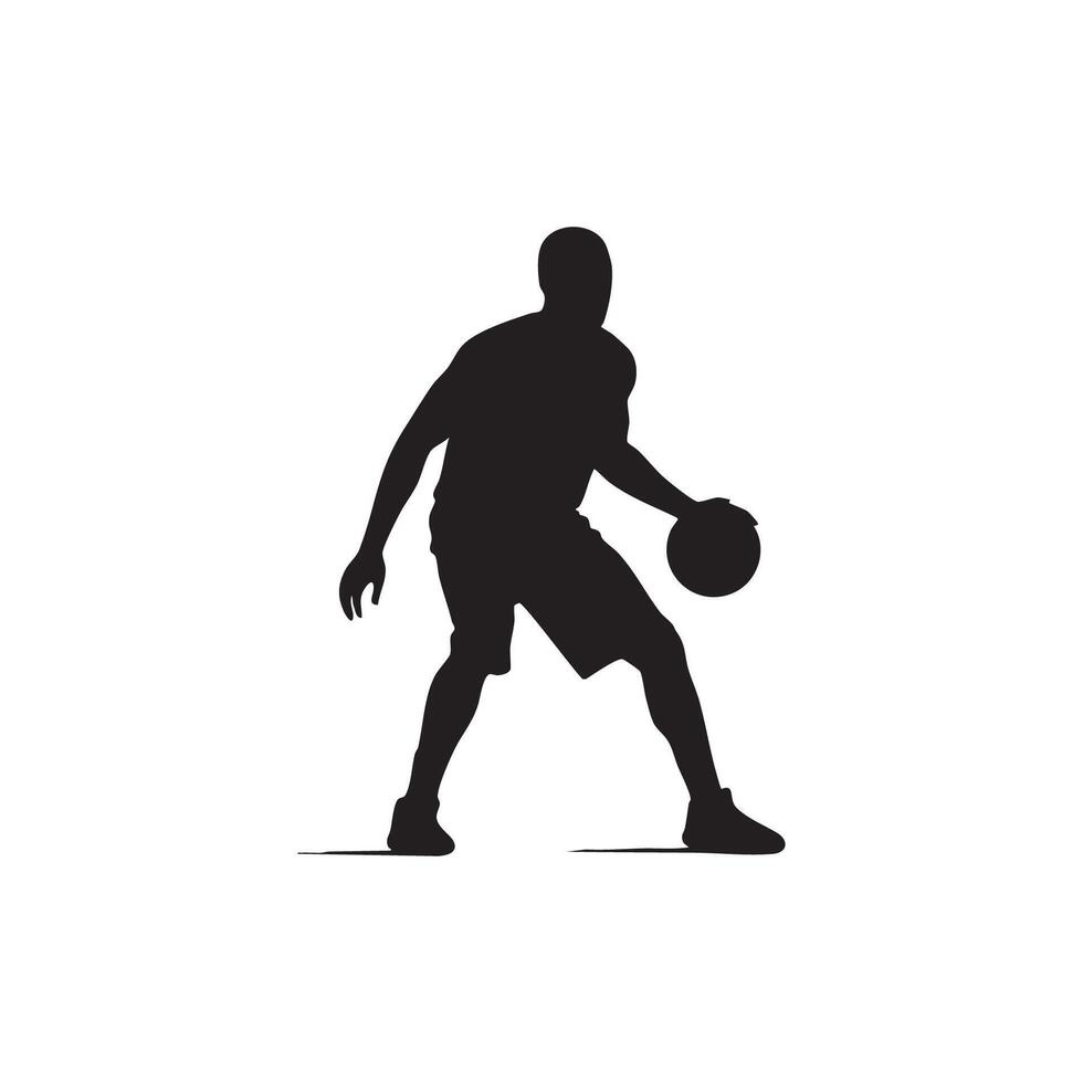 Basketball player dribbling the ball in a dynamic silhouette isolated on white background vector