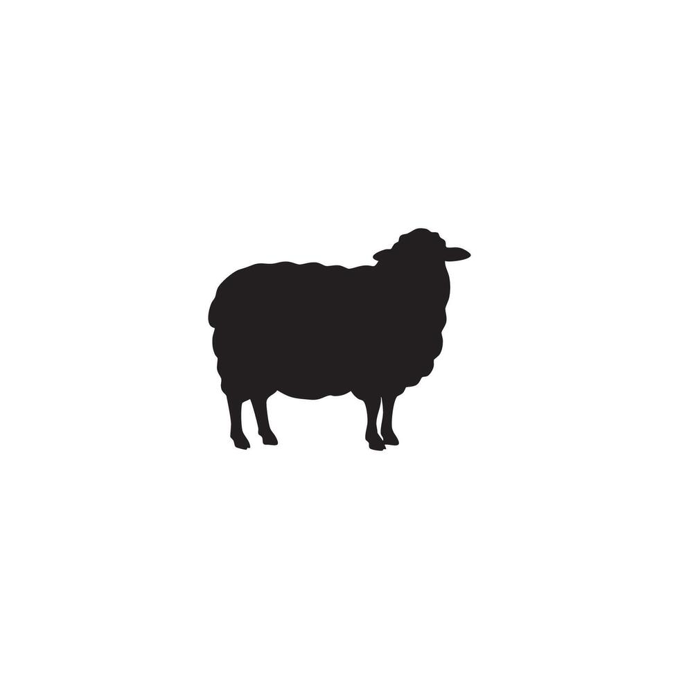 Black silhouette of a fluffy sheep standing on a white background silhouette isolated on white background vector