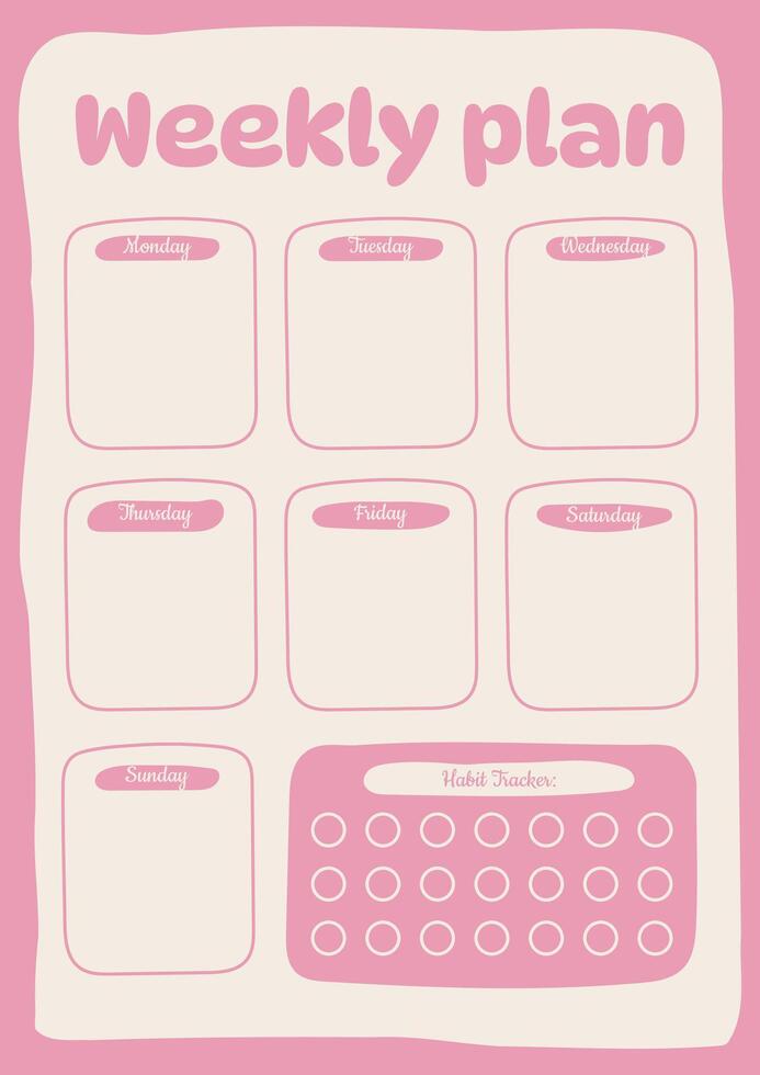 Pink Weekly Planner Template with Habit Tracker for Organization vector